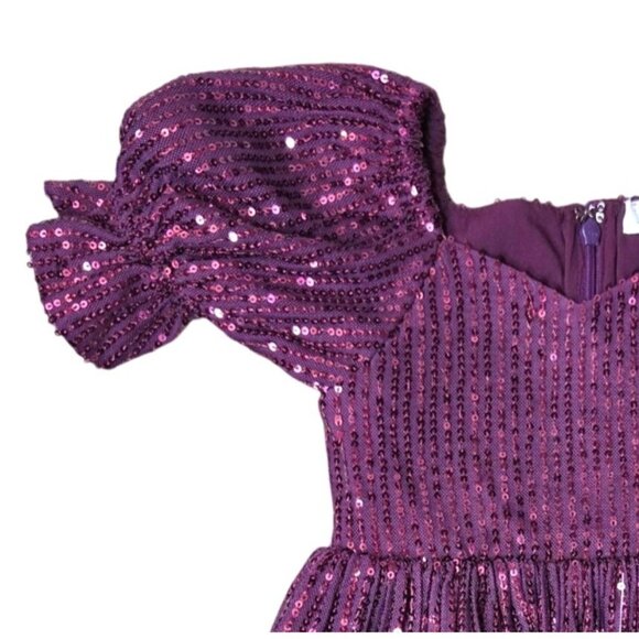 Ivy City Co Plum Purple Sequined Toddler Party Holiday Dress 12-18M Mommy and Me - Picture 2 of 8